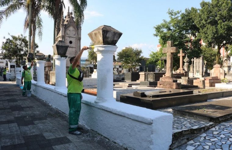 Cemitérios em Santos passam por manutenção para o Dia das Mães