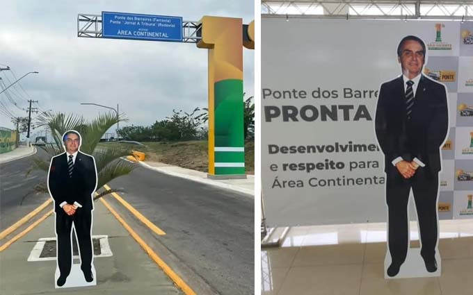 Apoiador coloca boneco de Bolsonaro na Ponte dos Barreiros