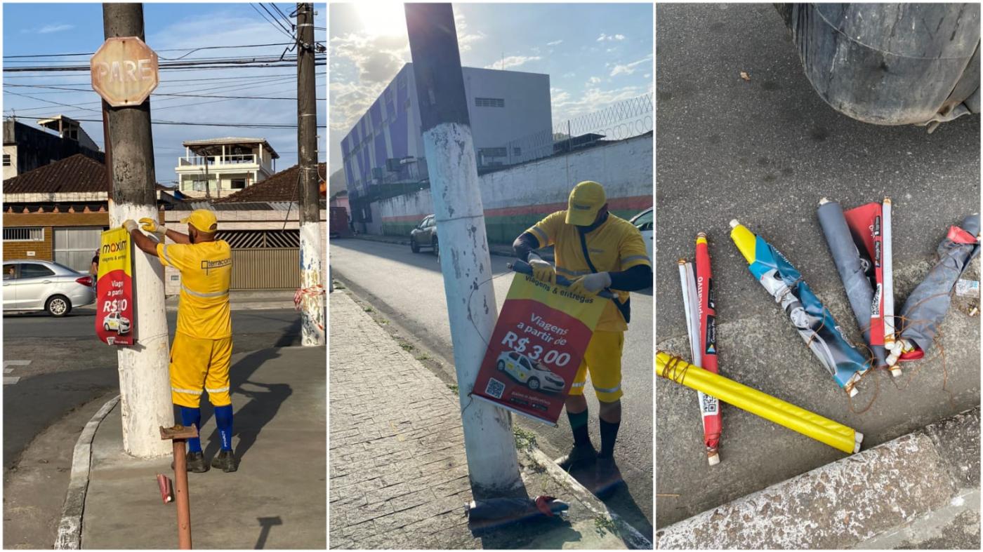 Banners irregulares são removidos na Zona Noroeste em Santos