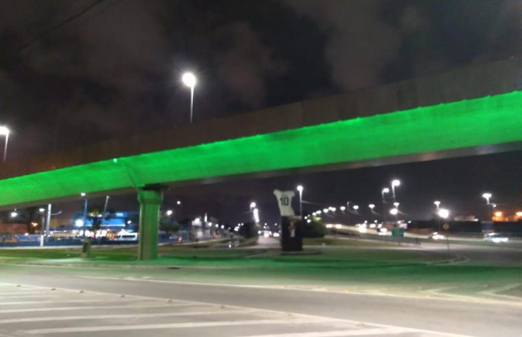 Viaduto em Santos se ilumina de verde e chama atenção para síndrome rara infantil