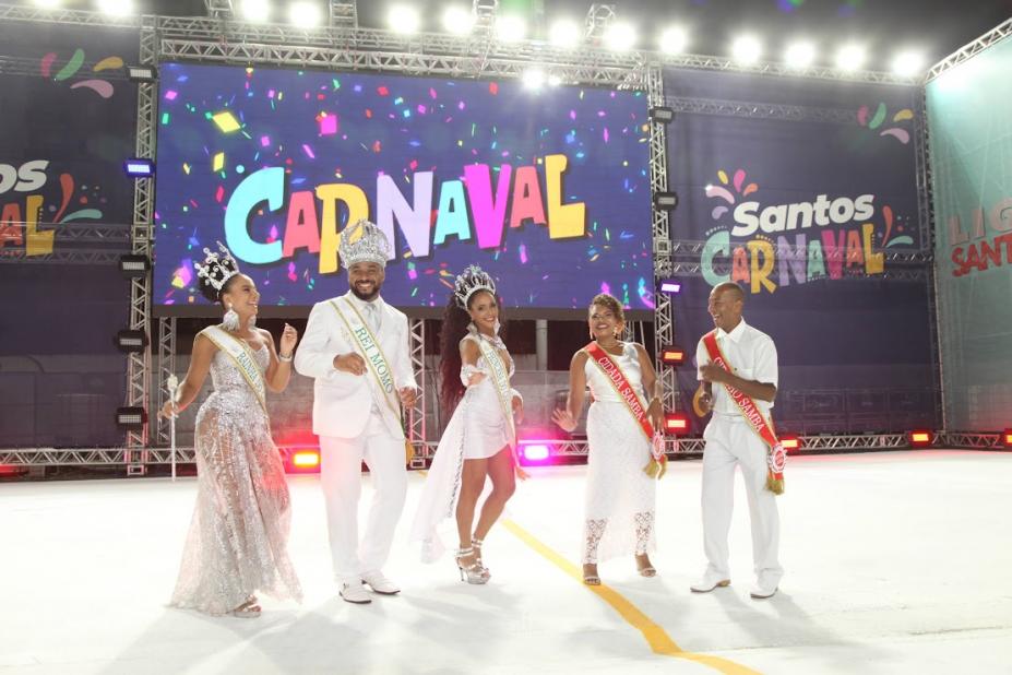Concurso escolhe Rei Momo, Rainha e Princesa do Santos Carnaval 2026 neste sábado